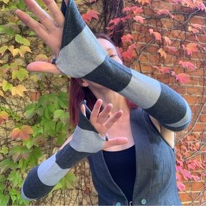 Silver Shiny Gray Long Arm Warmers Sleeves Striped Gloves Upcycled Embody